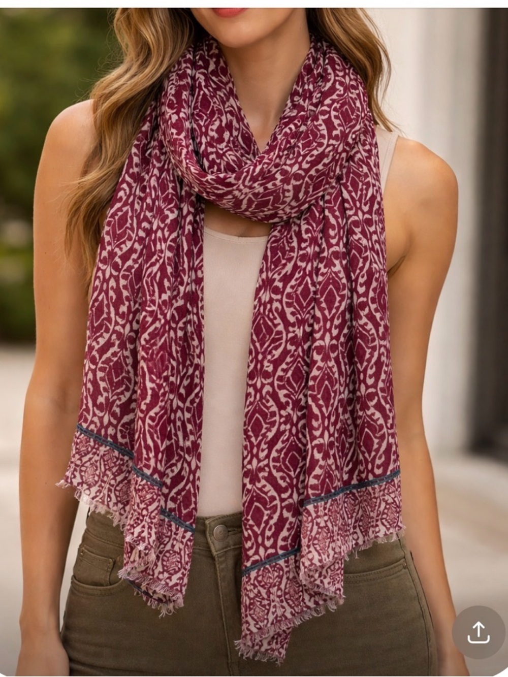 NWT Stitch Fix Patterned Lightweight Scarf in Burgundy and Cream Augustine Wrap